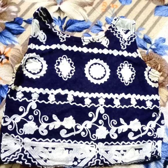 💕 Crop Top / Blouse Blue White color - Picture 3 of 3